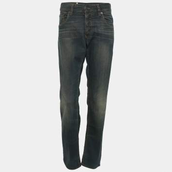 Pre Owned Prada Indigo Blue Washed Denim Tapered Fit Jeans M