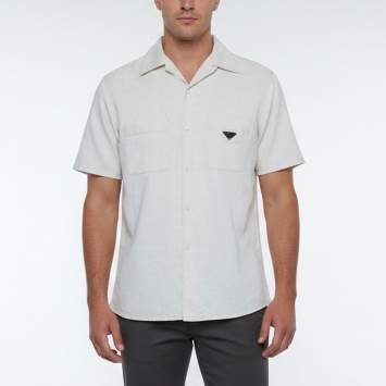 Pre Owned Prada Beige Triangle Logo Linen Blend Short Sleeved Shirt M