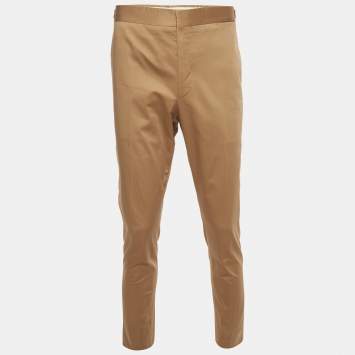 Pre Owned Prada Beige Cotton Slim Fit Button-Up Trousers XL
