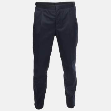 Pre Owned Prada Navy Blue Cotton Regular Fit Trousers XL 
