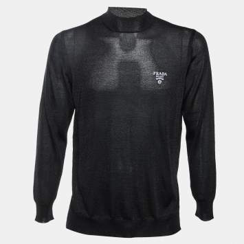 Pre Owned Prada Black Logo Lurex Knit Superfine Turtle Neck Sweater L