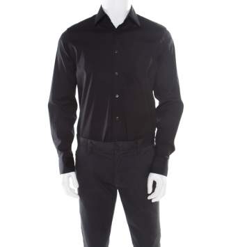 Pre Owned Prada Black Cotton Stretch Button Front Long Sleeve Shirt L