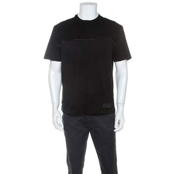 Pre Owned Prada Black Wool Yoke Detail T-Shirt L