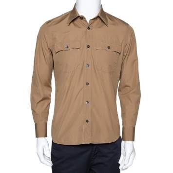 Pre Owned Prada Khaki Cotton Poplin Safari Style Full Sleeve Shirt M