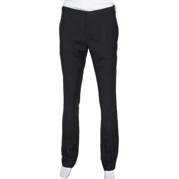 Pre Owned Prada Black Pinstriped Mohair & Silk Tailored Trousers L
