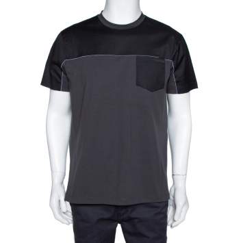 Pre Owned Prada Charcoal Grey Stretch Cotton Paneled Crew Neck T-Shirt XXL