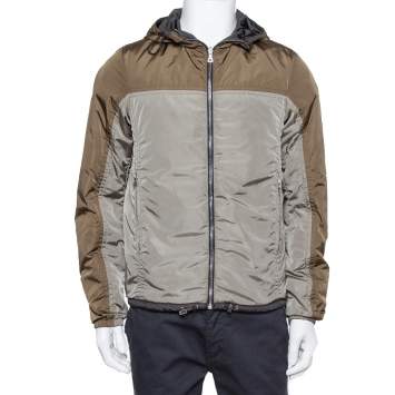 Pre Owned Prada Green / Black Synthetic Reversible Hooded Jacket M