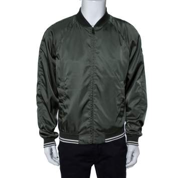 Pre Owned Prada Green Synthetic Zipper Front Bomber Jacket L
