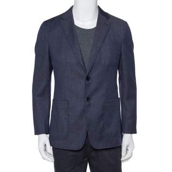 Pre Owned Prada Navy Blue Wool Button Front Blazer L