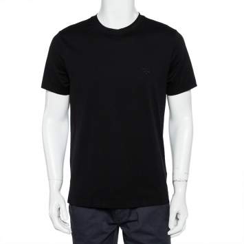 Pre Owned Prada Black Cotton Logo Embroidered Crewneck T-Shirt XL