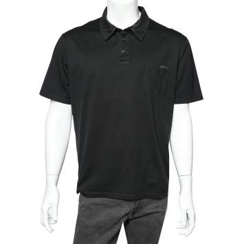Pre Owned Prada Black Cotton patch Pocket Detail Polo T-Shirt XXL