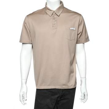 Pre Owned Prada Beige Cotton Patch pocket Detail Polo T-Shirt XXL