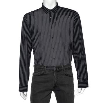 Pre Owned Prada Grey Abstract Stripe Print Cotton Long Sleeve Shirt XXL