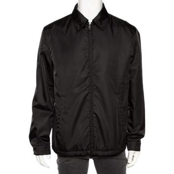 Pre Owned Prada Black Black Synthetic Cinched Hem Detail Jacket XL 