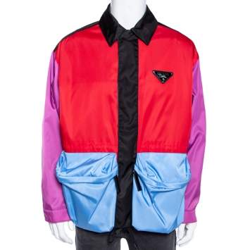 Pre Owned Prada Colorblock Synthetic Drawstring Hem Detailed Jacket M