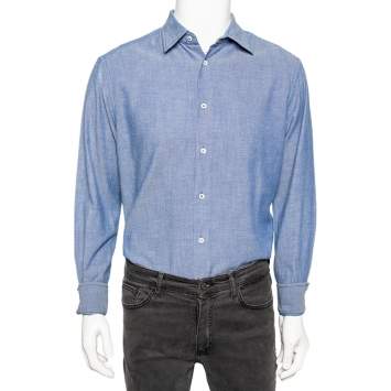 Pre Owned Prada Blue Cotton Button Front Shirt M