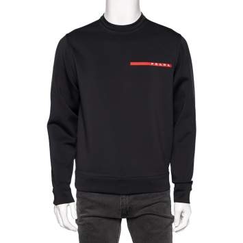 Pre Owned Prada Black Technical Jersey Logo Detail Long Sleeve Sweatshirt M