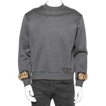 مملوكة مسبقًا Prada Charcoal Grey Cotton Knit Embellished Sweatshirt M