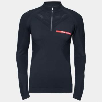 Pre Owned Prada Black Piqué Knit Technical Sweater L