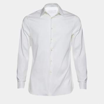 Pre Owned Prada White Stretch Poplin Button Front Shirt S