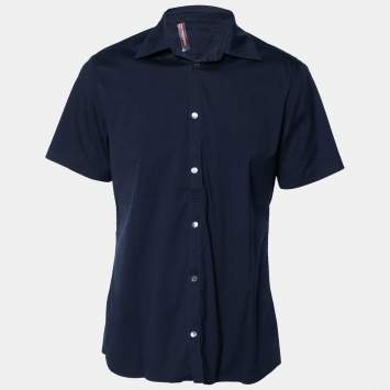Pre Owned Prada Sport Navy Blue Stretch Cotton Button Front Short Sleeve Shirt L