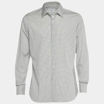 Pre Owned Prada White Printed Cotton Long Sleeve Shirt L