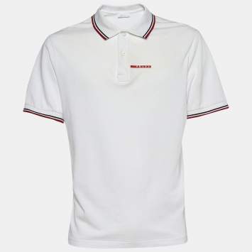 Pre Owned Prada White Textured Cotton Striped Trim Polo T-Shirt 3XL