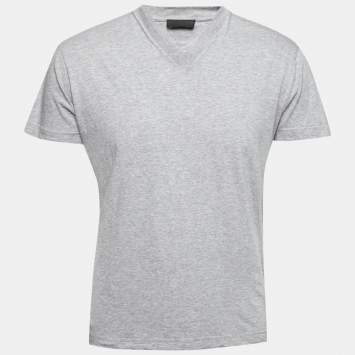 Pre Owned Prada Grey Cotton Short Sleeve V-Neck T-Shirt XL