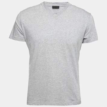 Pre Owned Prada Grey Cotton Short Sleeve V-Neck T-Shirt XL