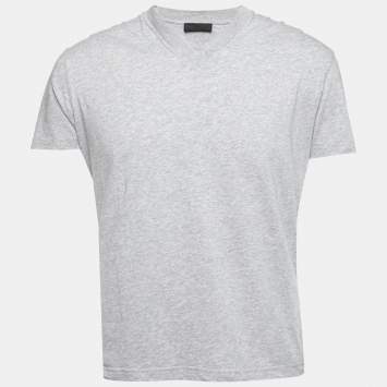 Pre Owned Prada Grey Cotton Short Sleeve V-Neck T-Shirt XL