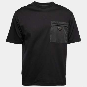 Pre Owned Prada Black Cotton Synthetic Patch Pocket Detail Short Sleeve T-Shirt L