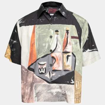 Pre Owned Prada Multicolor Printed Cotton Short Sleeve Bowling Shirt L