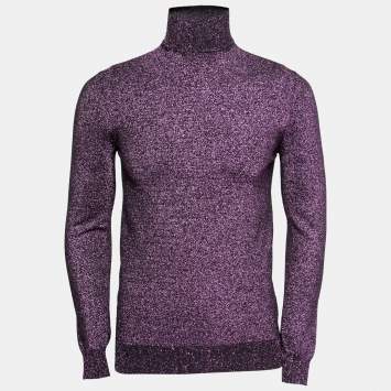 Pre Owned Prada Metallic Purple Lurex Knit Turtle Neck Long Sleeve Sweater S