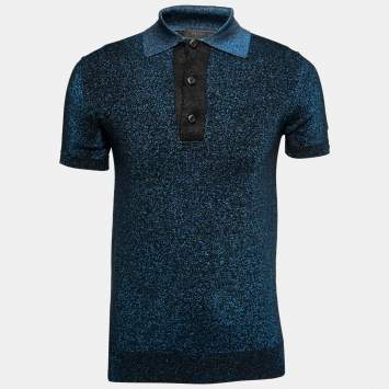 Pre Owned Prada Metallic Blue Lurex Knit Short Sleeve Sweater L