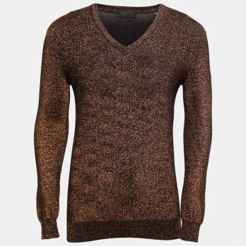 Pre Owned Prada Metallic Bronze Lurex Knit Long Sleeve V Neck Sweater L