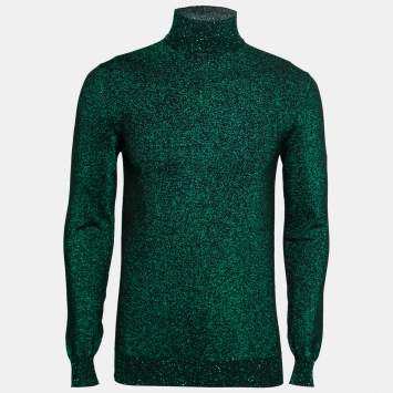 Pre Owned Prada Metallic Green Lurex Knit Turtle Neck Long Sleeve Sweater L