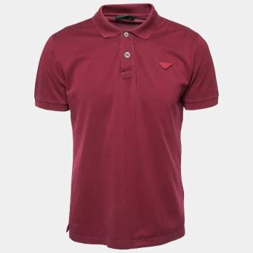 Pre Owned Prada Maroon Cotton Pique Short Sleeve Polo T-Shirt L
