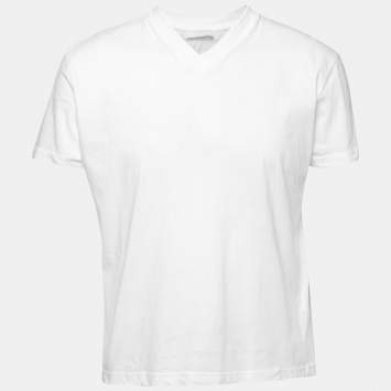 Pre Owned Prada White Cotton Short Sleeve V-Neck T-Shirt XL