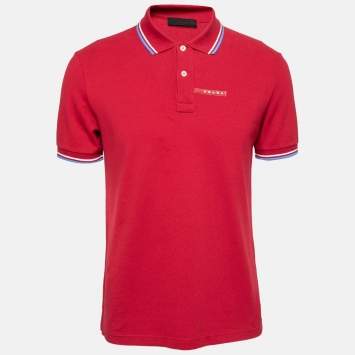 Pre Owned Prada Red Cotton Pique Iconic Rubber Logo T-Shirt L