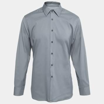 Pre Owned Prada Iron Grey Cotton Poplin Stretch Long Sleeve Shirt XXL