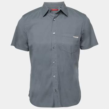Pre Owned Prada Grey Cotton Button Front Short Sleeve Shirt L