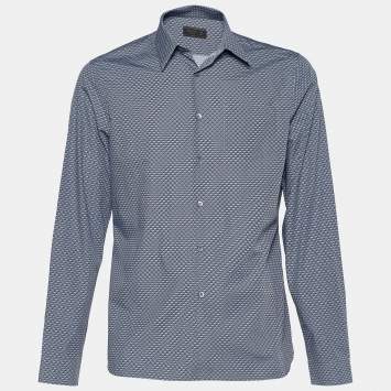 Pre Owned Prada Grey Geometric Print Cotton Button Front Shirt XL