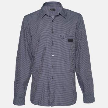 Pre Owned Prada Navy Blue Checkered Cotton Button Front Shirt 4XL