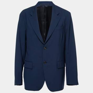 Pre Owned Prada Navy Blue Wool Button Front Blazer L