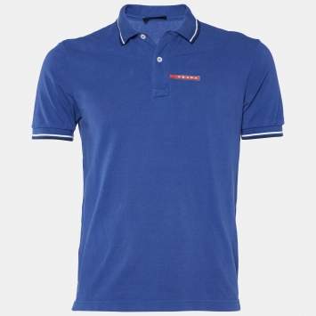 Pre Owned Prada Navy Blue Cotton Pique Polo T-Shirt M