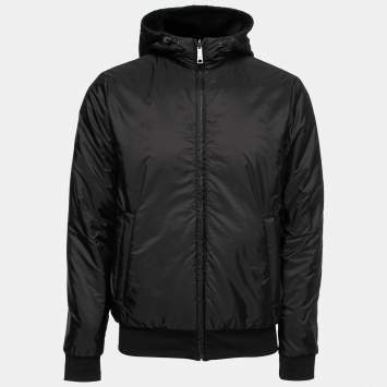 Pre Owned Prada Black Synthetic Reversible Hooded Jacket S