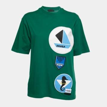 Pre Owned Prada Green Cotton Patch Detail T-Shirt S