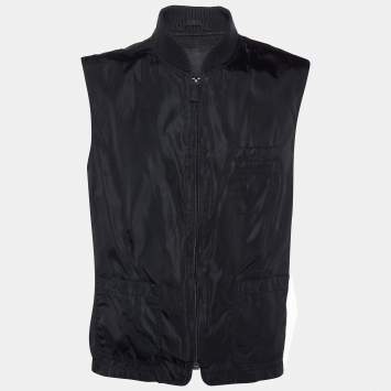 Pre Owned Prada Vintage Black Synthetic Rib Collar Sleeveless Vest L