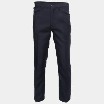Pre Owned Prada Navy Blue Rubber Patch Logo Trousers M
