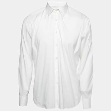 Pre Owned Prada White Stretch Cotton Button Front Shirt L
